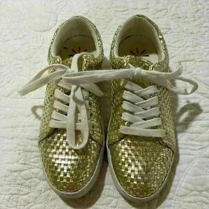 Isaac‎ Mizrahi Live Gold Basket Weave Sneakers Imblaine Size 7.5
